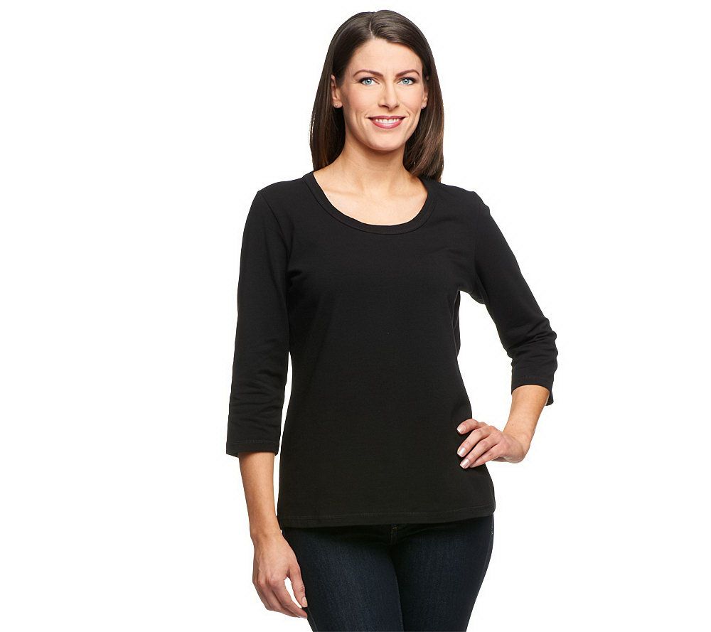 As Is Denim & Co. Essentials 3/4 Sleeve Round Neck T-shirt - A236848