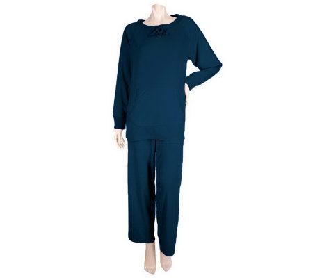 Stan Herman Microfleece Lounge Set with Ribbed Trim Tunic Top - A92748