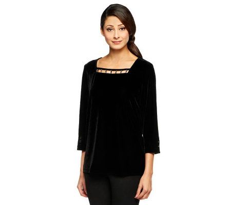 Quacker Factory Rhinestone Embellished Stretch Velvet Top - A93848