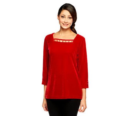 Quacker Factory Rhinestone Embellished Stretch Velvet Top - A93848