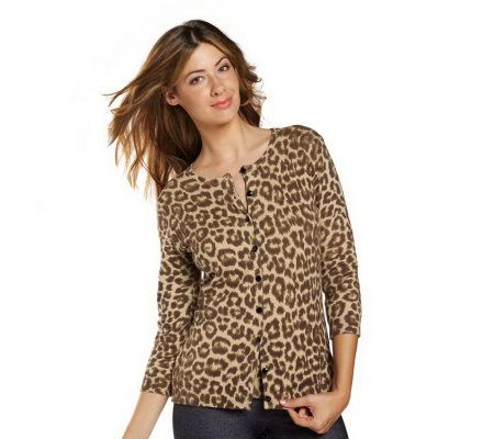 Isaac Mizrahi Live! Leopard Print 3/4 Sleeve Knit Cardigan - A202749