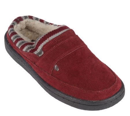 Clarks Suede Slippers with Knit Collar & Faux Fur Lining - A211149