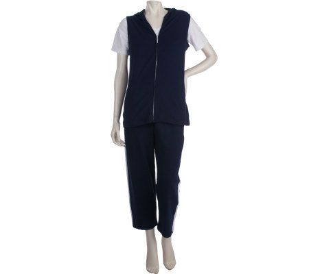 Sport Savvy Vest,Crop Pants and Tee Set with Contrast Trim - A213049