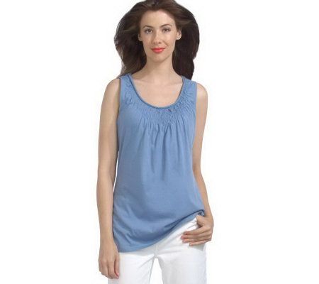 Isaac Mizrahi Live! Knit Tank Top with Smocking Detail - A215549