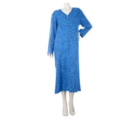 Carole Hochman Woodblock Floral Cotton Zip Front Robe - A216649