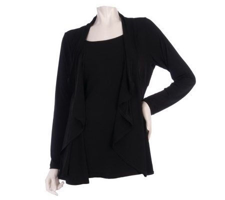 Susan Graver Liquid Knit Cascading Front Duette with Scoop Neck - A217949