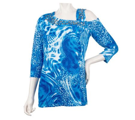 George Simonton Animal Print Asymmetrical Top with Stud Detail - A221149