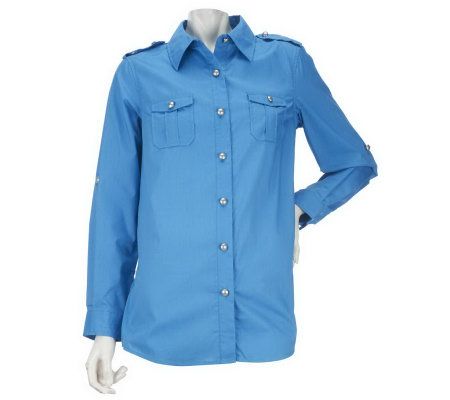 Joan Rivers Military Style Button Front Shirt - A222749