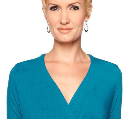 Jennifer Hudson Collection 3/4 Sleeve Drape Dress with Ruching