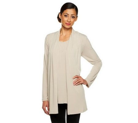 Susan Graver Liquid Knit Cardigan Set w/ Pleat Shoulder Detail - A231249
