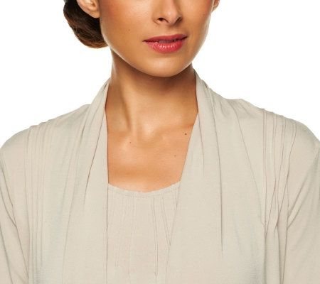 Susan Graver Liquid Knit Cardigan Set w/ Pleat Shoulder Detail
