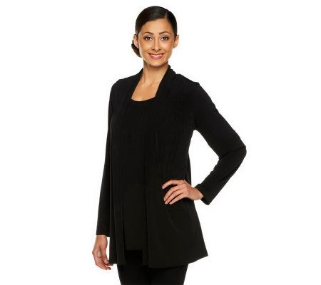 Susan Graver Liquid Knit Cardigan Set w/ Pleat Shoulder Detail - A231249