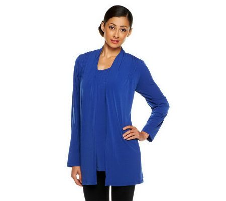 Susan Graver Liquid Knit Cardigan Set w/ Pleat Shoulder Detail - A231249