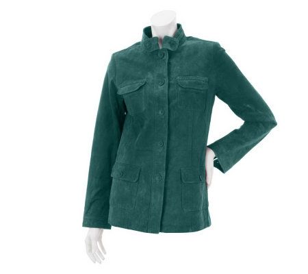 Dennis Basso Washable Suede Mandarin Collar Safari Jacket - A231849