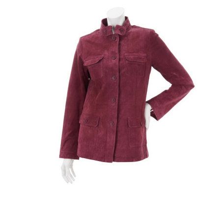 Dennis Basso Washable Suede Mandarin Collar Safari Jacket - A231849