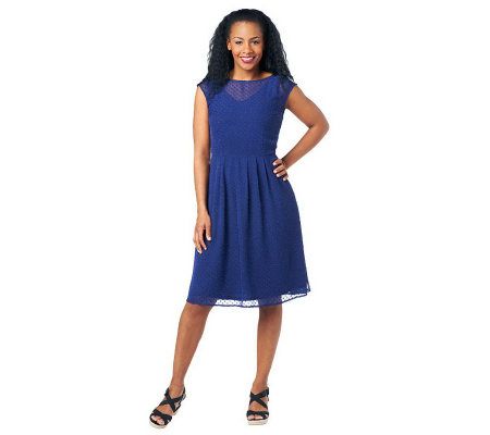 Isaac Mizrahi Live! Short Sleeve Swiss Dot Dress with Lining - A232449