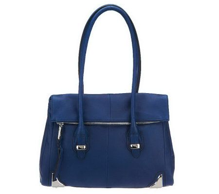As Is B. Makowsky Leather Flap Satchel with Hardware Accent - A237349