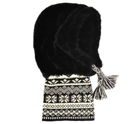 Muk Luks Two-Tone Faux Fur Hood with Knit Collar - A320449