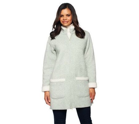 Denim & Co. Heathered Fleece Jacket w/Sherpa Lining - A44249