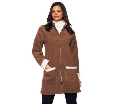 Denim & Co. Heathered Fleece Jacket w/Sherpa Lining - A44249