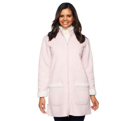 Denim & Co. Heathered Fleece Jacket w/Sherpa Lining - A44249