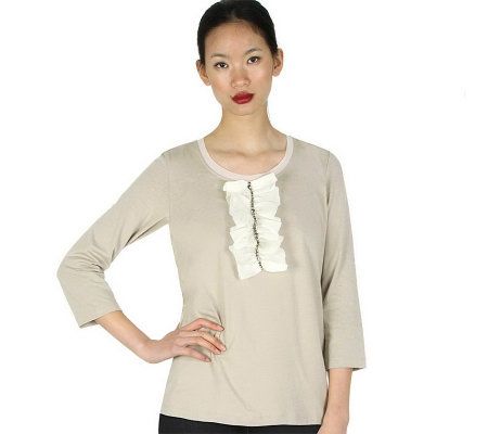 LOGO by Lori Goldstein Chiffon Detail Tee with Embellishment - A97749