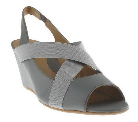 Tignanello Leather & ElasticPeep Toe Cross Strap Wedge Sandals - A213950