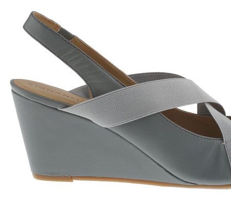 Tignanello Leather & ElasticPeep Toe Cross Strap Wedge Sandals