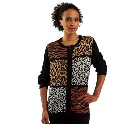 Isaac Mizrahi Live! Patchwork Zip Front Cardigan - A219950