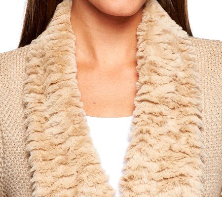 Dennis Basso Sweater Cardigan with Faux Chinchilla Fur Trim & Belt