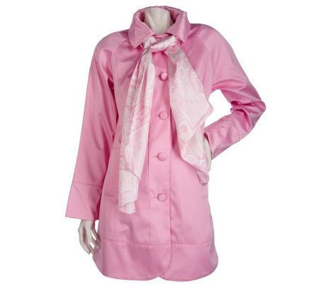 Dennis Basso Water Resistant Bonded Satin Jacket with Roll Back Cuffs - A200051