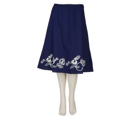 Motto Knee Length Side Zip Embroidered Skirt - A200351