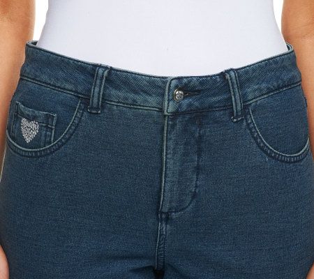 Quacker Factory DreamJeannes Short 5 Pocket Knit Denim Boot Cut Pants