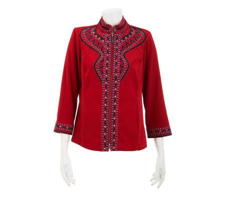Bob Mackies Embroidered Moleskin Jacket with Mandarin Collar - A219651