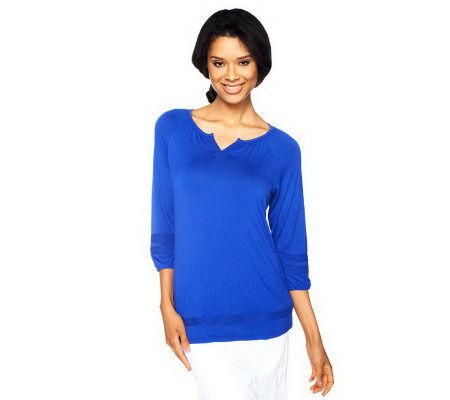 Liz Claiborne New York 3/4 Sleeve Knit Top w/ Lace Detail - A222151