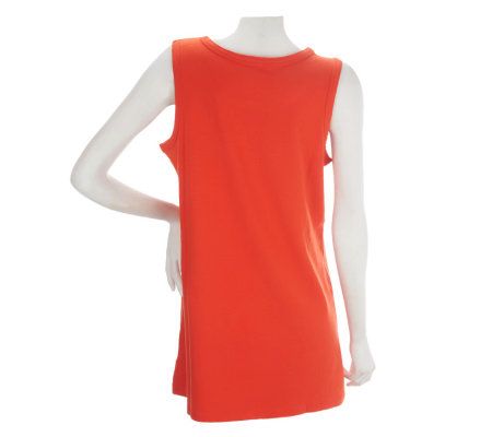 Denim & Co. Tunic Tank with Pocket and Scallop Detail Neckline