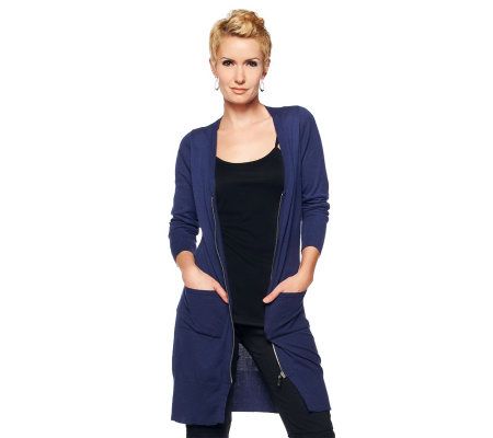 Jennifer Hudson Collection V-Neck Cardigan w/Pockets and Rib Trim Detail - A227351