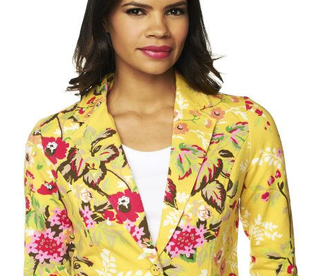 Isaac Mizrahi Live! Spring Bouquet Floral Printed Knit Blazer