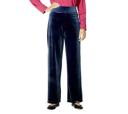 Susan Graver Stretch Velvet Wide Waistband Pants Petite Length - A4551
