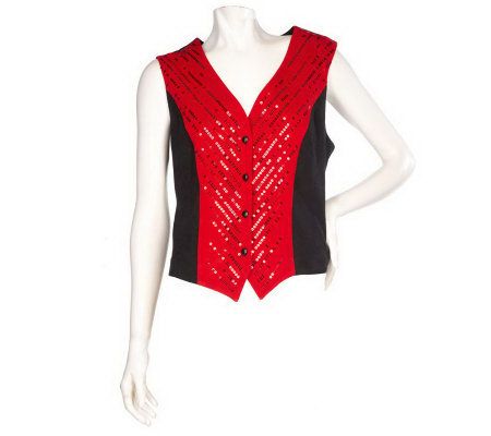 Bob Mackies Colored Sequin Front Moleskin Vest - A72251