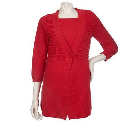 Denim & Co. 3/4 Sleeve Cardigan Twin Set with Origami Detail - A97451