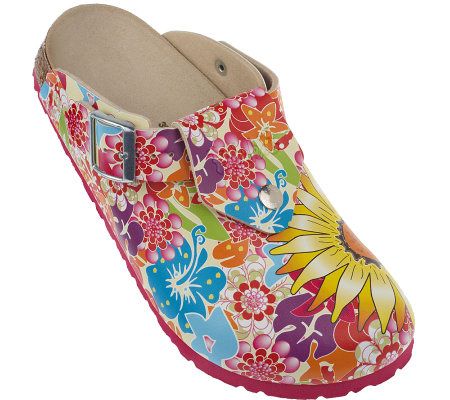 Birkis Shetland Summer Print Pink Adjustable Backstrap Clogs - A199352