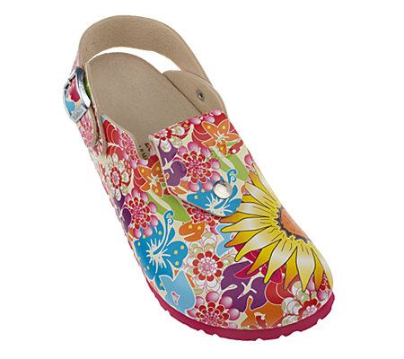 Birkis Shetland Summer Print Pink Adjustable Backstrap Clogs