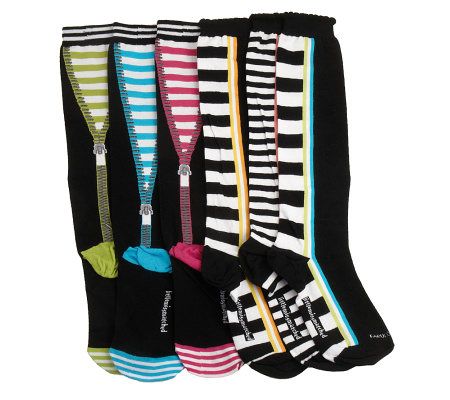 little missmatched CrazyCoordinate Stripes &Zipper Knee-High Socks - A210652