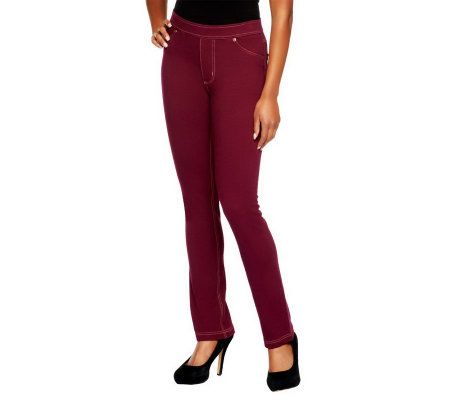 Susan Graver French Knit Jeggings with Faux Fly & Contrast Stitch - A212452