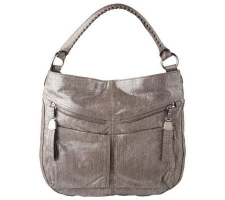 B. Makowsky Metallic Weave Leather Hobo with Front Pockets - A212852