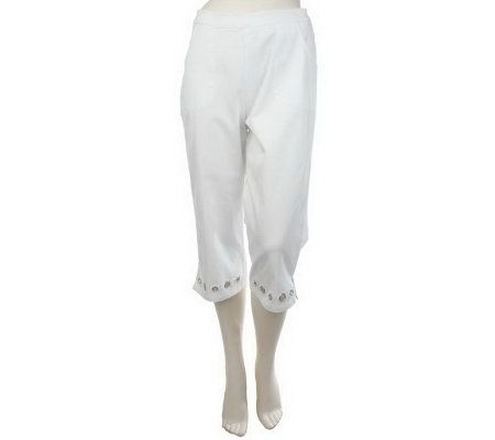 Quacker Factory Twill Capri Pants w/ Rhinestone Grommet Detail - A213152