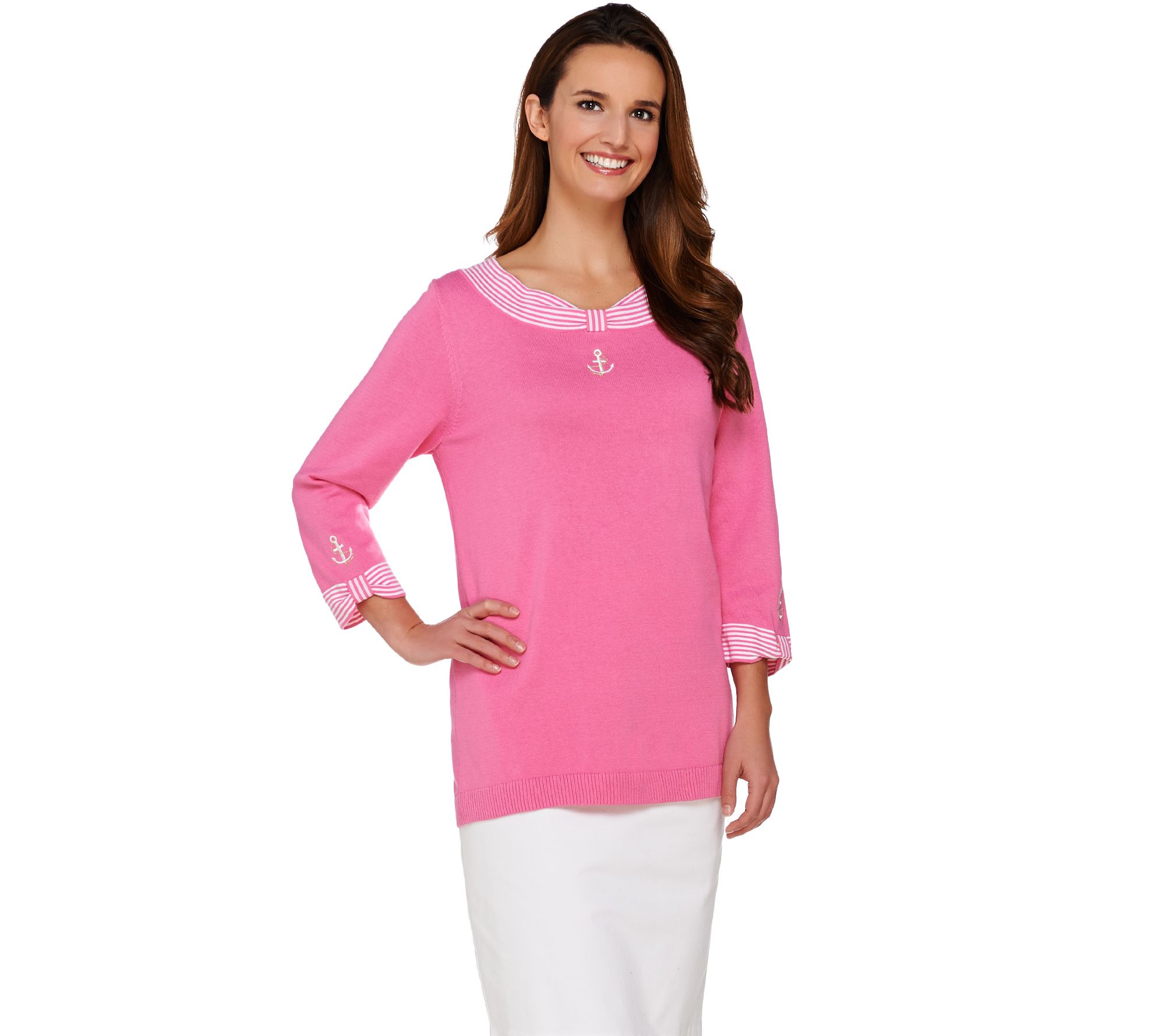 Quacker Factory Anchor Detail 3/4 Sleeve Sweater - A213352