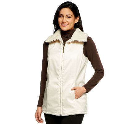 Dennis Basso Faux Fur Reversible to Water Resistant Zip Front Vest - A217252
