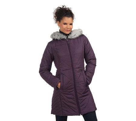 Centigrade Puffer Coat with Faux Fur Trim Hood - A218252